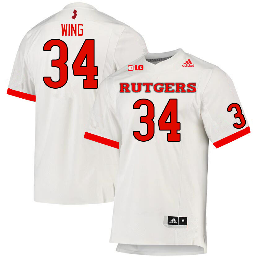 Men #34 Micah Wing Rutgers Scarlet Knights College Football Jerseys Stitched Sale-White